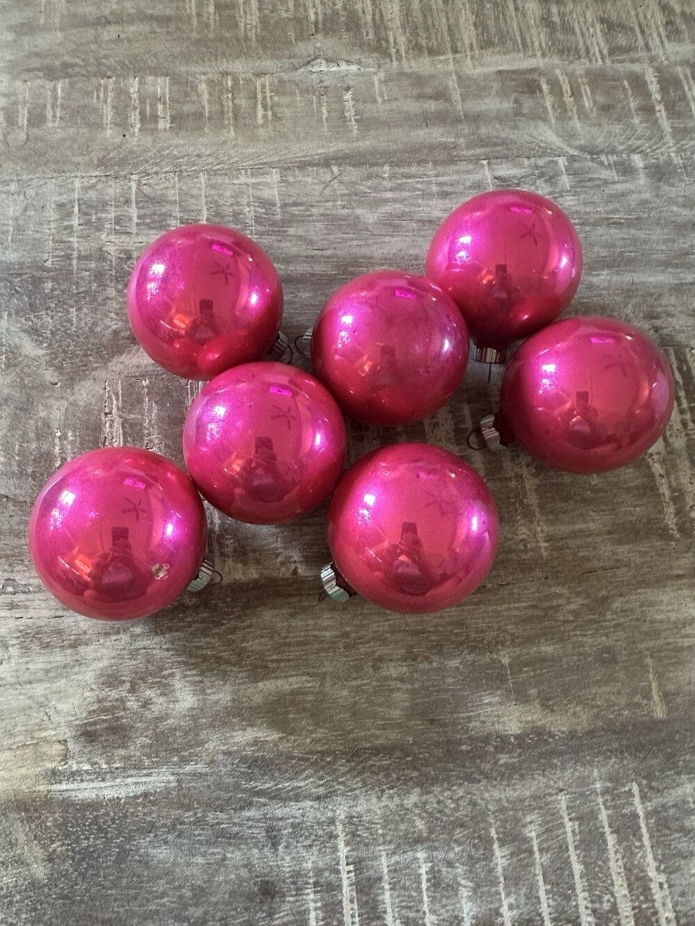 7 Vintage Shiny Brite Glass Ornaments Pink 2.25”